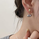 El Regalo Tiny Two Tone Teardrop Stud Earrings for Girls & Women- 2-in-1 Gold Silver Front Back Oval Bean Dangle Earrings