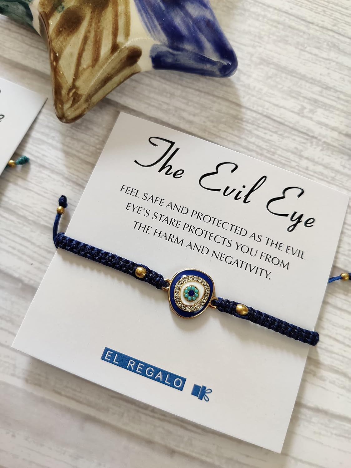 El Regalo 1 PC Evil Eye Bracelet - Designer Evil Eye Charms Handmade Unisex Adjustable Bracelets for All -Girls, Boys, Men & Women (Blue Rhinestone Evil Eye)