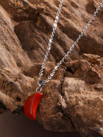 El Regalo Beautiful Agate Crescent Moon Pendant Necklace with Stainless Steel Chain for Girls & Women (Brick Red Moon)