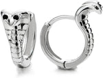 El Regalo 1pair Retro Fashion Cobra Snake Earrings- Punk Snake Black Zirconia Eye Stainless Steel Huggie Ear Cuff Unisex Earrings for Men & Women