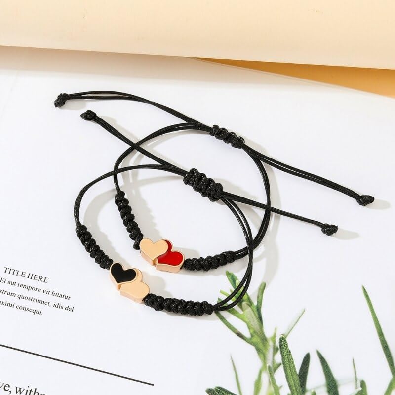 El Regalo Unisex 2PCs BFF Best Friends Hearts Friendship/Couple Bracelets, Pinky Promise BFF Long Distance Matching Hearts Bracelets for Besties