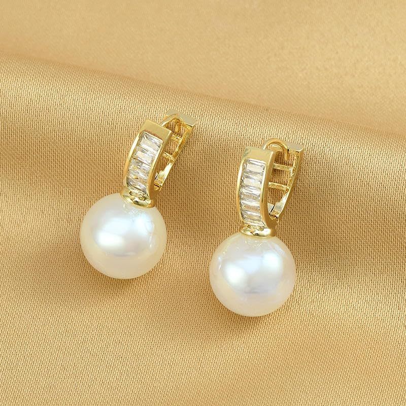 El Regalo Premium Inlaid CZ Pearl Hoop Earrings for Women & Girls | Elegant Korean Style Pearl Drop Huggie Earrings | Party, Wedding & Daily and Office Jewelry (White)