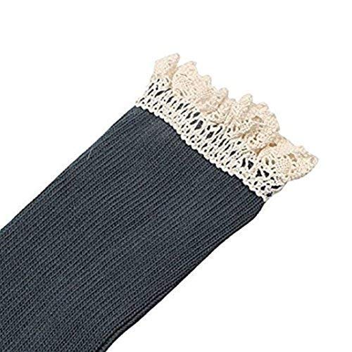 El Regalo Women Cotton Knit Boot Socks, Knee High Tube Socks with Lace Trim for women & Teens (Gray)