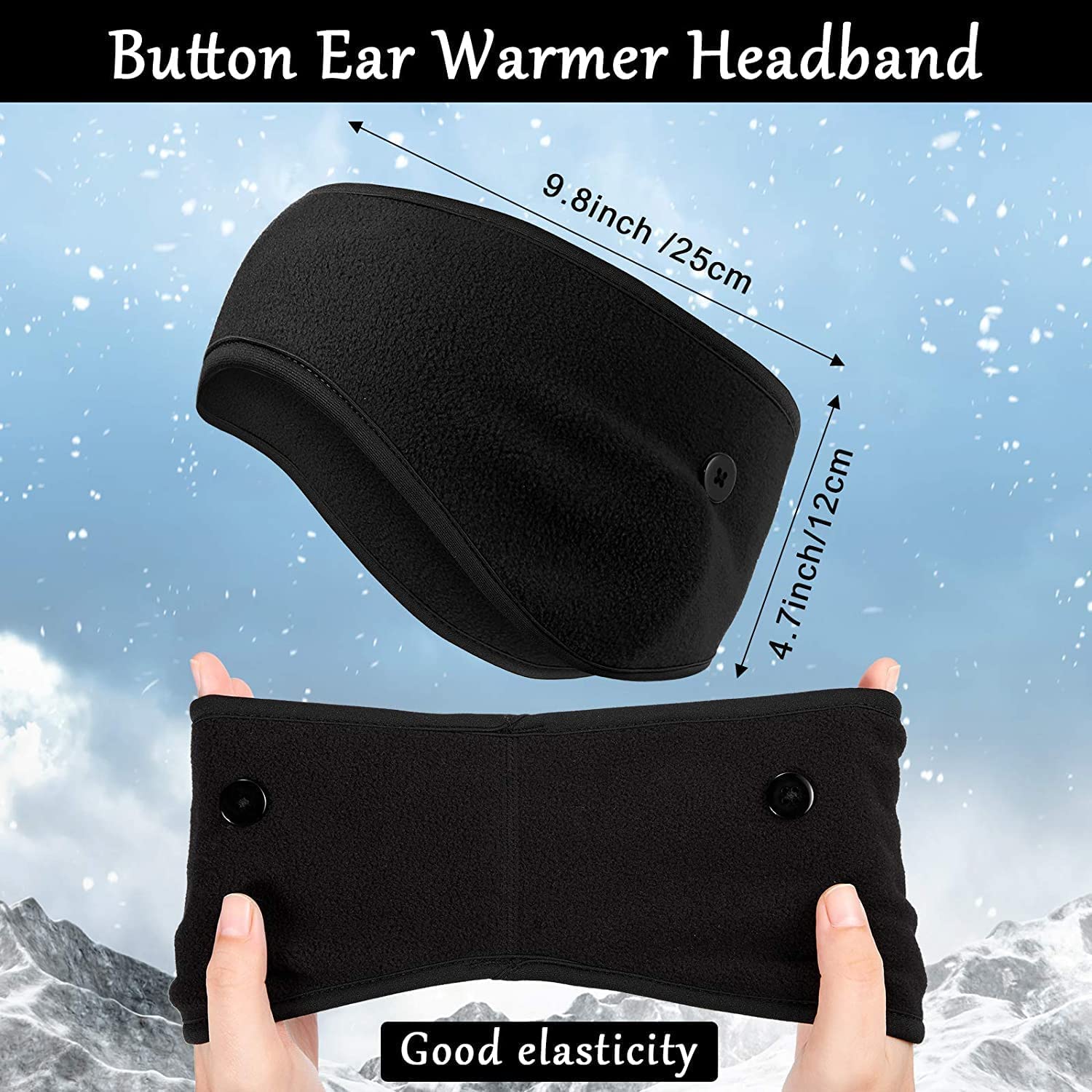 El Regalo 2PCs Winter Ear Warmer Headband with Buttons for Masks- Elastic Headband Winter Headband Full Cover Ear Muff Headband for Yoga Outdoor Sports Activities for Men & Women (Black & Blue)