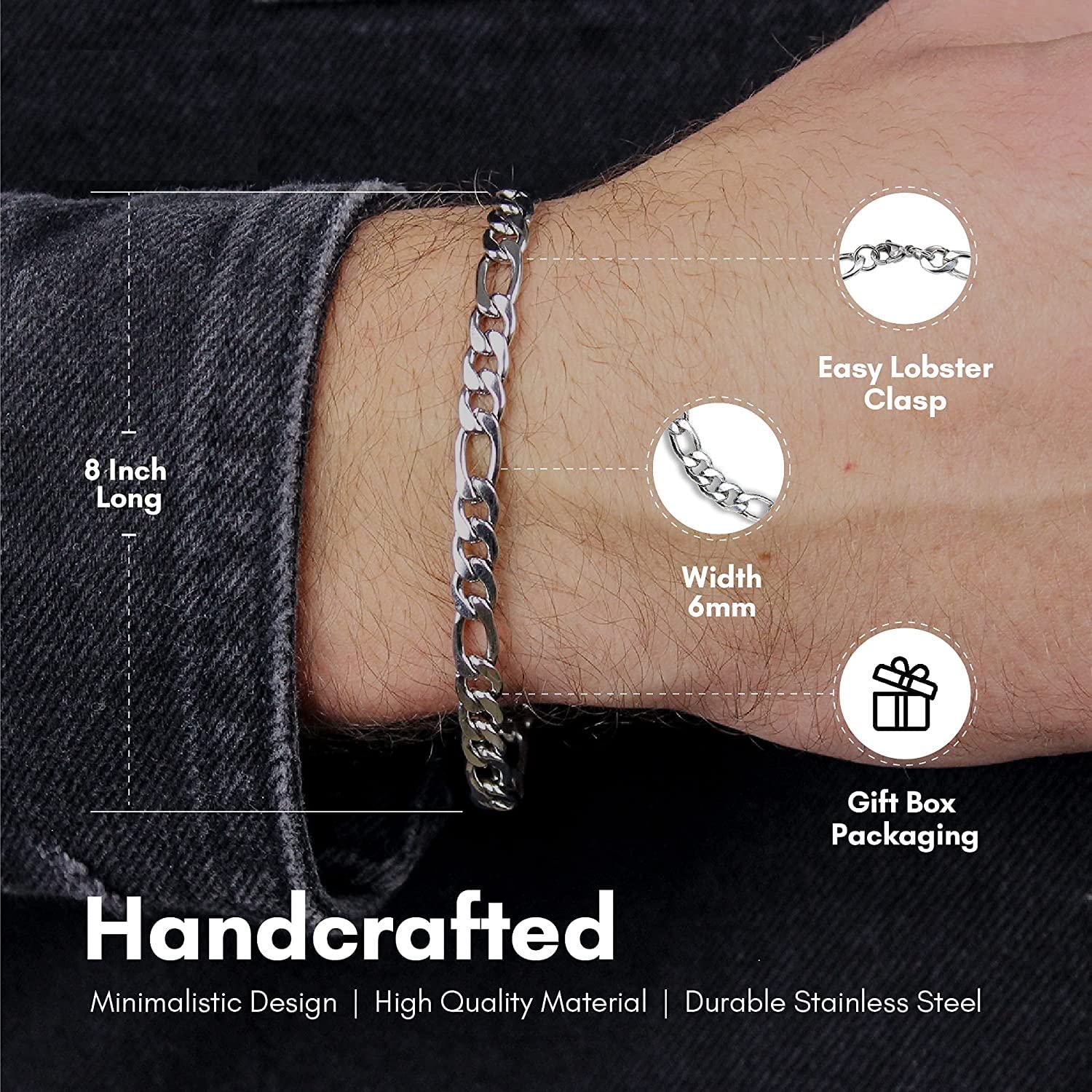El Regalo Stainless Steel Cuban Chain Bracelet for Men | Jewelry Gift for Him (7.9mm Width)