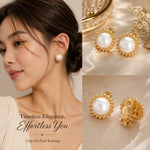 El Regalo Pearl Clip On Earrings for Women & Girls | Non Pierced Earrings with Big Pearl Stud | Vintage Clip Earrings for Girls | Elegant No Piercing Earrings | Party, Wedding & Daily Jewelry (Gold)