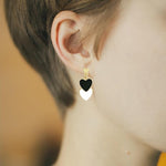 El Regalo 1 Pair Double Love Heart Drop Earrings- Valentine's Day Gift- Two Tone Oil Drop Heart Dangle Earrings for Girls & Women (Black + White)