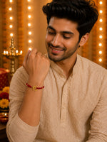 El Regalo OM Rakhi for Brother- Red Thread AUM Bracelet Rakhi for Bhai with Box & Roli Chawal (Gold OM)