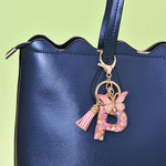 El Regalo Personalized Name Initials Butterfly Charm Keychain - Custom Letter Keyring with Pink Tassel & Butterfly Pendant, Purse, Bag, Backpack Accessory (P Letter)