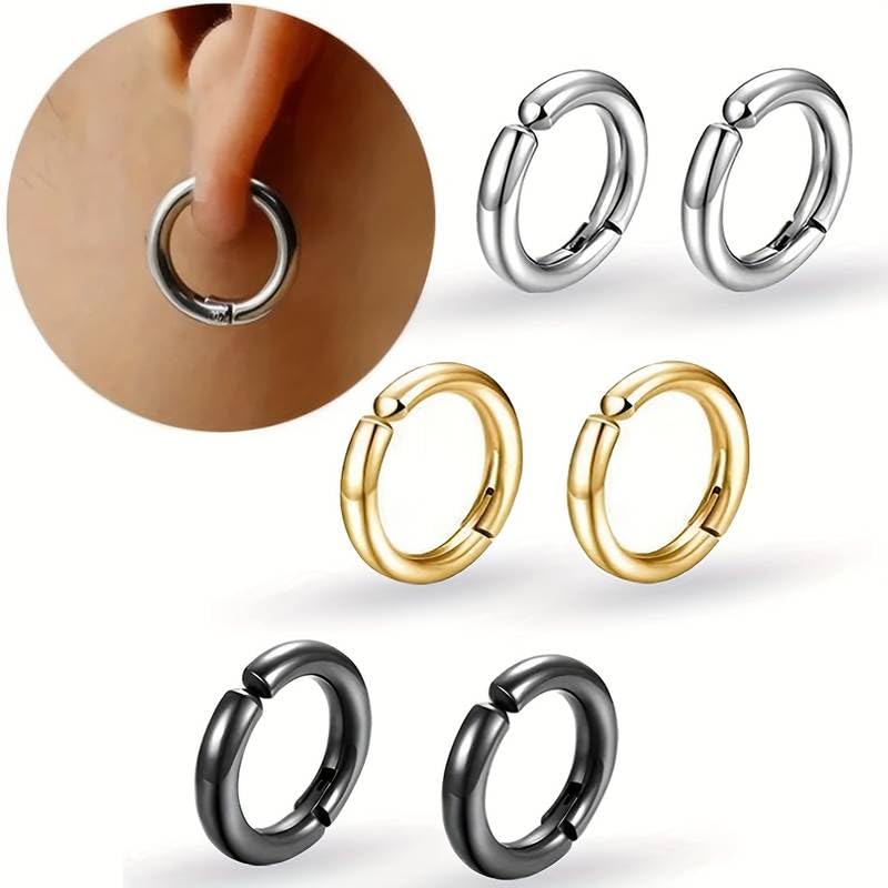 El Regalo 3Pairs Clip on Non-Piercing Unisex Hoop Earring-Surgical Stainless Steel, Anti-Tarnish, Waterproof Fake Earrings for Girls/Boys/Men/Women (12mm)