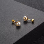 El Regalo 2 Pairs Pearl Stud Earrings for Women & Girls - Earrings Combo Set | 18K Gold Plated Anti Tarnish Stainless Steel | Hypoallergenic, Waterproof Studs Jewelry Combo (Classic & Bezel Style)