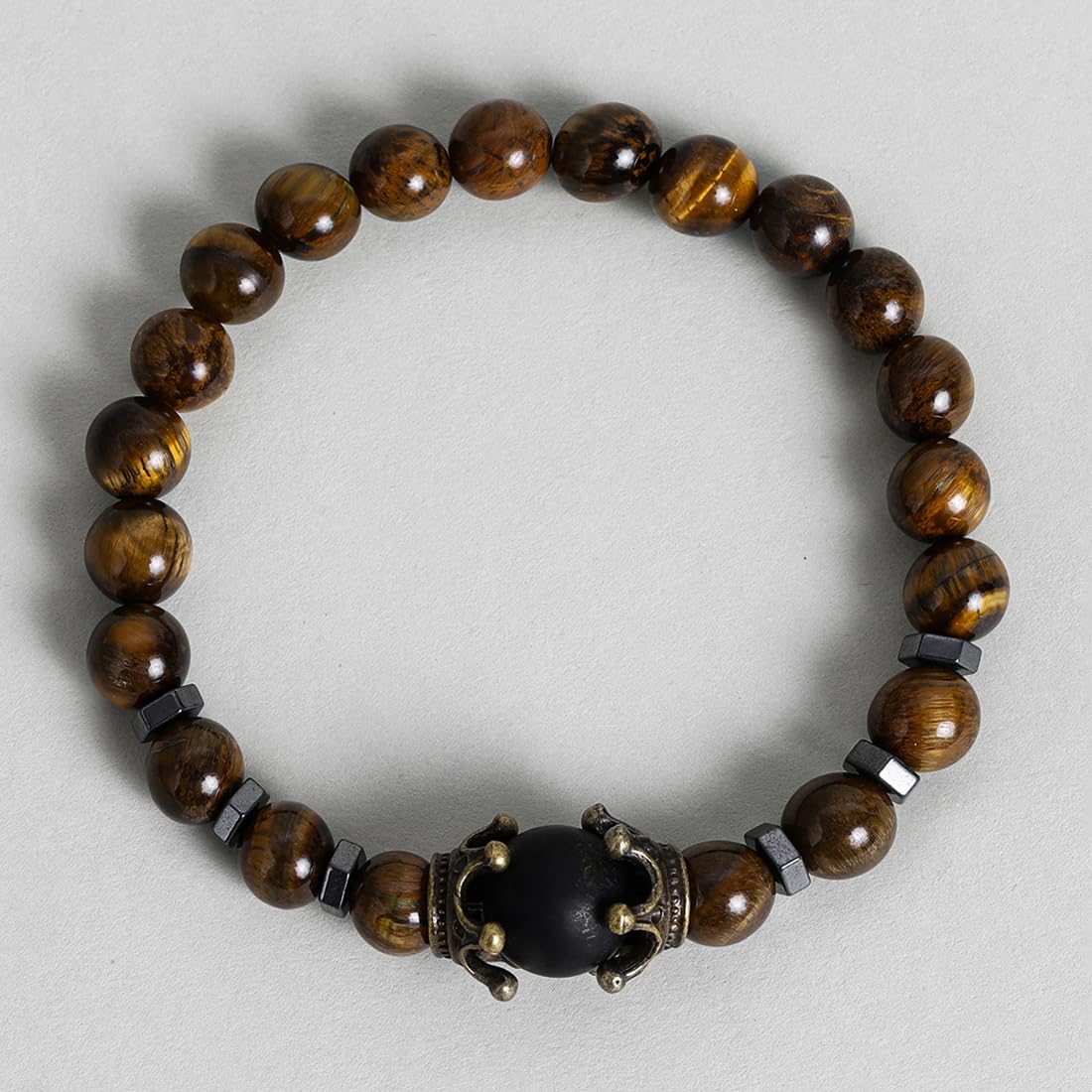 El Regalo 1 PC Natural Tiger Eye Stones Antique Charm Rakhi for Brother/Bhai- Natural Stones Rakhi with Roli-Chawal Shagun, Rakhi Message Card in Rakhi Gift Box