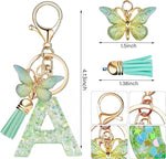El Regalo Personalized Name Initials Butterfly Charm Keychain - Name Letters Keyring with Green Butterfly & Stars Filled Resin & Tassel Pendant, Purse, Bag, Backpack Accessory (Letter A)