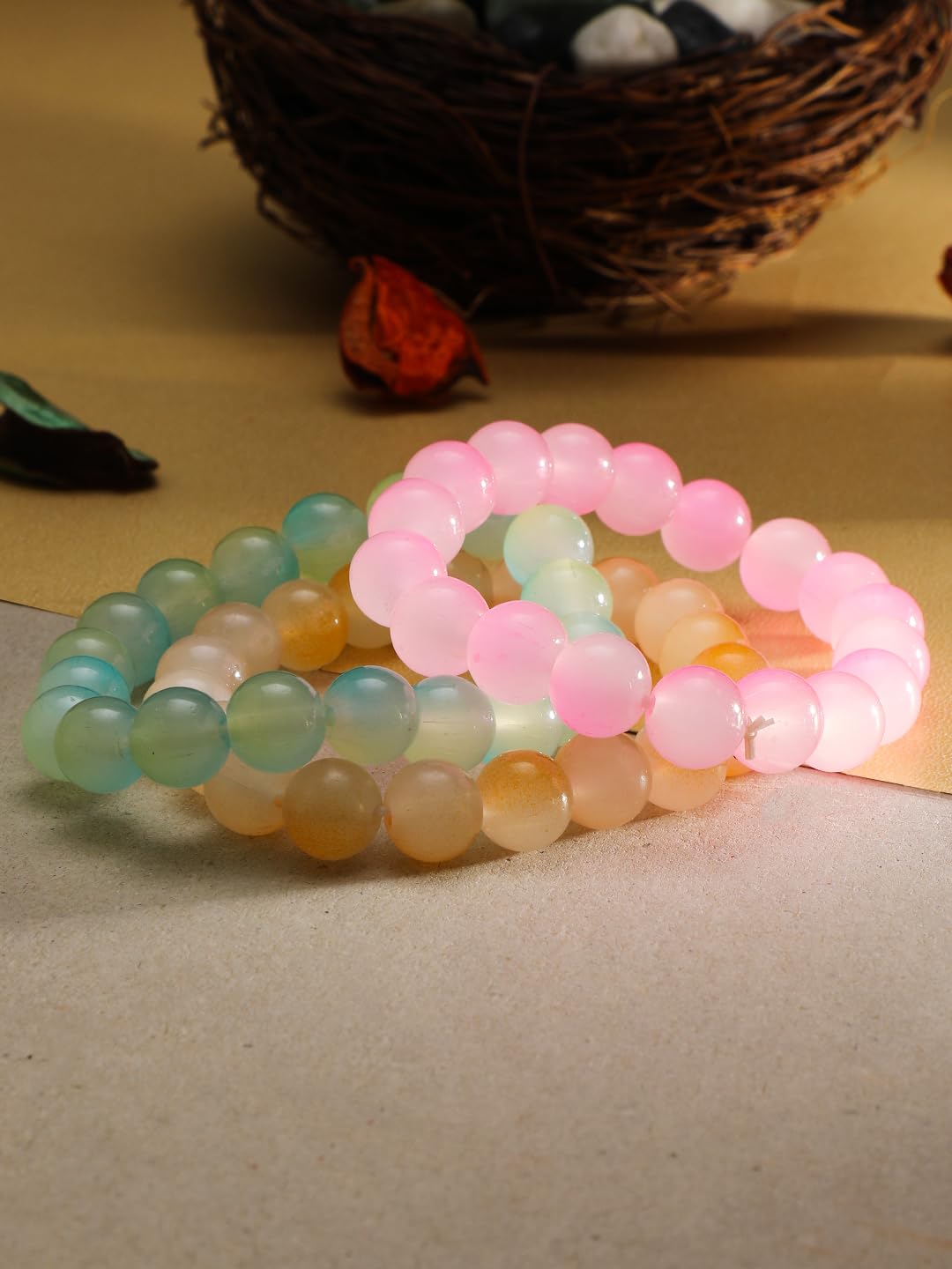 El Regalo 3PCs Beautiful Gradient Glass Beads Bracelets Set for Girls & Women (Color Options-2)