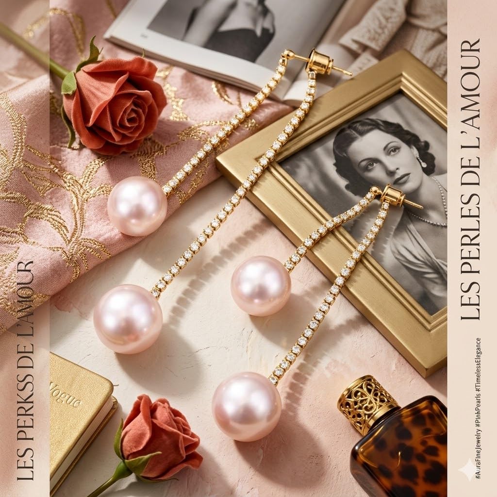 El Regalo Double Pearl Drop Earrings for Women | CZ Chain Long Dangler Earrings | Elegant Pearl Tassel Earrings | Party/Office Earrings for Girls & Women | Korean Style Fashion Jewellery