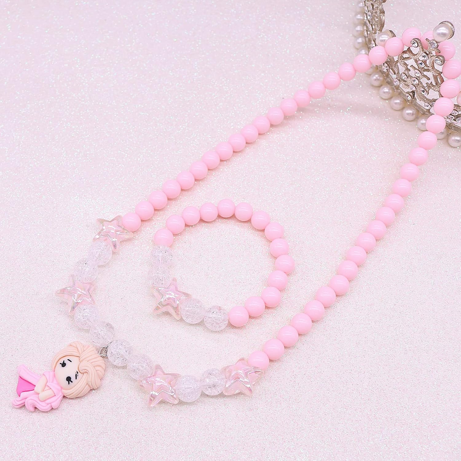 El Regalo Girls Safe & Soft Star Beads Necklace & Bracelet Jewellery Set (Multicolour)