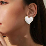 El Regalo 1Pair Stainless Steel Anti-Tarnish Pink Enamel Earrings for Girls & Women | Trendy & Cute Leaf, Bow, Ribbon, Strawberry & Butterfly Stud Earrings (Big Heart)