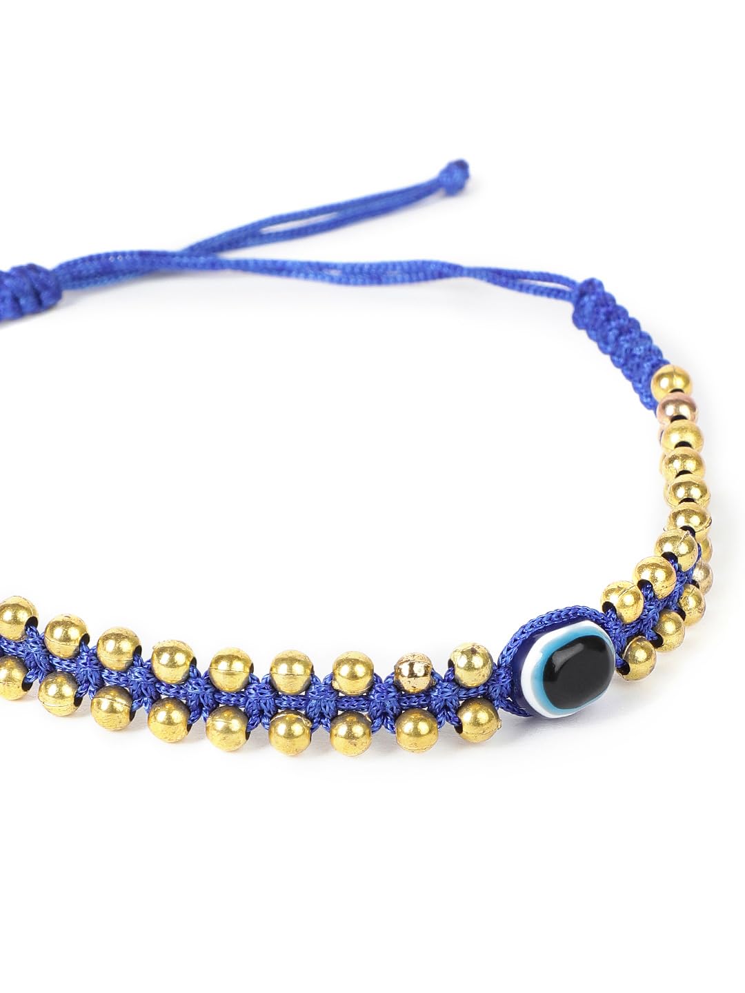 El Regalo 2PCs Simple Evil Eye Silver & Golden Beads Bracelet Rakhi Set for Brothers/Bhaiya-Bhabhi with Roli Chawal In Rakhi Gift Box- Elegant Rakhi for Bhai (Red & Blue Golden)