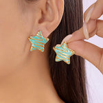 El Regalo Stainless Steel Star Stud Earrings for Girls & Women | Anti-Tarnish Gold Plated Cute Star Shape Enamel Contenporary Fashion Studs Earrings (Turquoise Green)