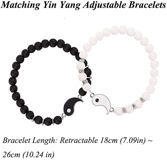 El Regalo 2 PCs Natural Stone Beads Stretchable Bracelets for Best Friends/Couples/Besties BFF Boyfriend Girlfriend