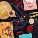 El Regalo 1PC Designer Red Thread Antique Stone Rakhi for Brother- Minimalist Antique Charm Rakhi with Roli Chawal, Rakhi Message Card in Rakhi Gift Box (Red Green)