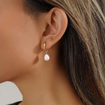 El Regalo Stainless Steel Pearl Drop Hoop Earrings for Women | Small Huggie Hoop Earrings with Pearl Pendant | Waterproof Anti Tarnish Modern Earrings for Girls | Minimalist Cute Jewelry (Gold)