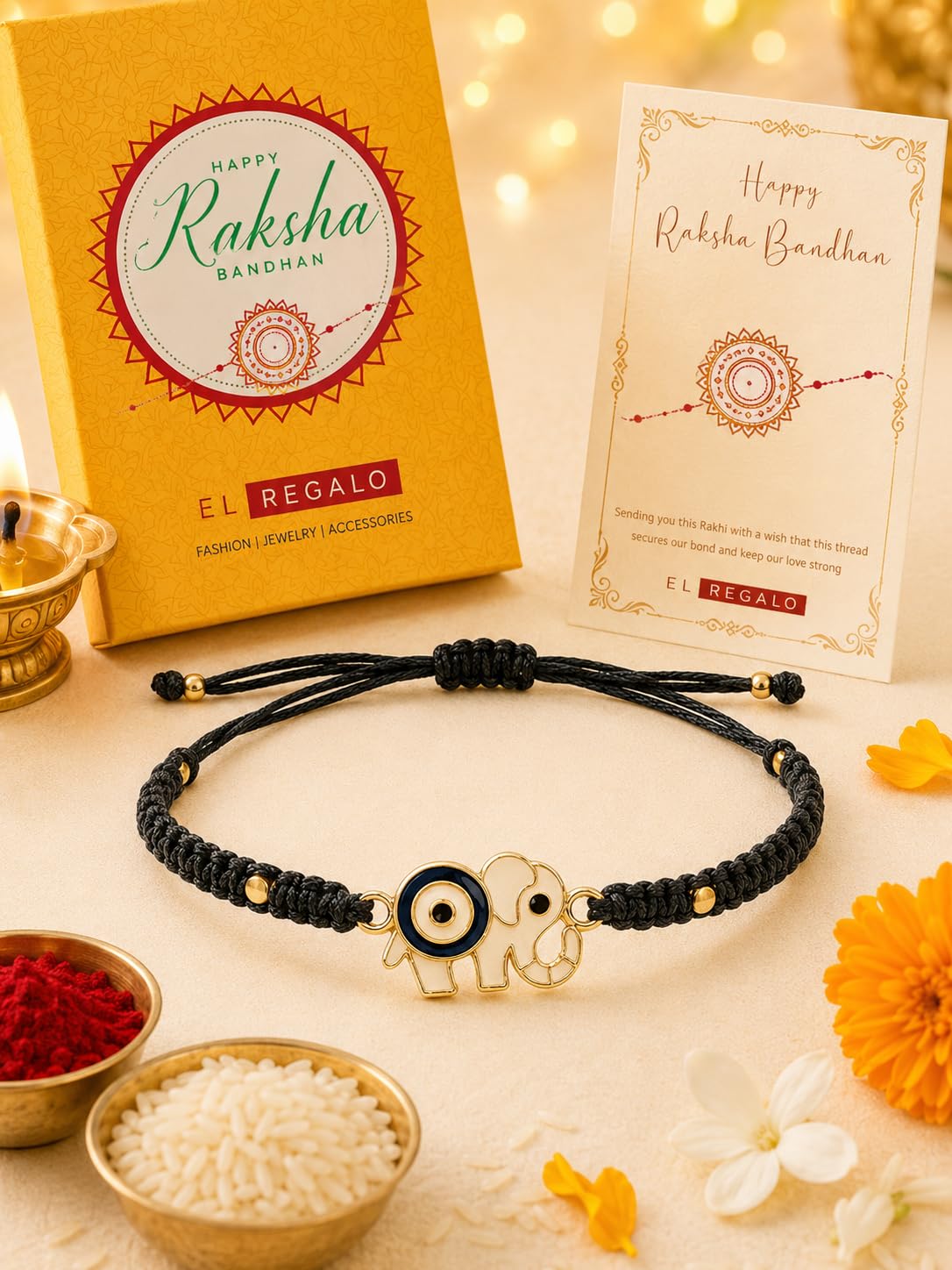 El Regalo 2PCs Rakhis for Brother- Evil Eye Rakhi Combo Set with 2 Rakhis, shagun Pack, Rakhi Message Card in Rakhi Gift Box (Option-5)