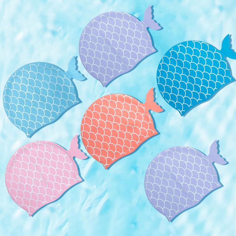 El Regalo 1PC Cute Mermaid Fish Tail Silicon Swimming Cap for Kids, Girls, Boys, and Teens (Purple)