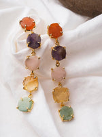 El Regalo Luxury Multi-Colored Natural Raw Stones Rough Edge Earrings - Handcrafted Gold-Finished Studs for Modern Women