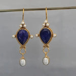 El Regalo Beautiful Traditional Drop Earrings with Pearls for Women & Girls - Elegant Gold Plated Hook Earrings (Blue Sapphire)