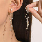 El Regalo Long Copper Zirconia Rhinestone Leaf Drop Dangle Earrings for Women | Korean Style Vine Fringe Earrings | Classy Party, Wedding & Casual Earrings Jewelry (Gold)