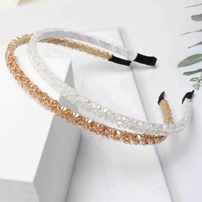 El Regalo 4 Pieces Crystal Rhinestone Headbands Shiny Non-Slip Beaded Hairband Hair Bands Hair Accessories Hair Decoration for Women Girls (Option-2)