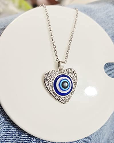 El Regalo Evil Eye Pendant Necklace for Girls & Women | Evil Eye Necklace Third Blue Eyes Amulet Protection Pendant for Girls & Women (Heart Silver)