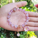 El Regalo 1 PC Dailsy Flower Sparkly Crystal Beads Tassel Bracelet for Girls/Teens/Women- Cute Crackle Beads Daisy Flower Stretch Bracelet (Purple)