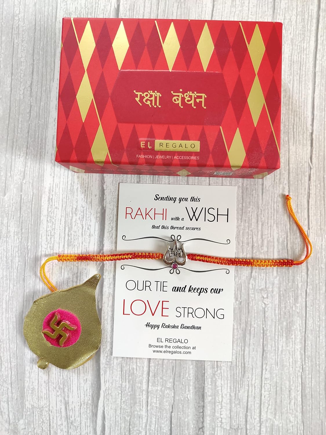 El Regalo 925 Sterling Silver OM/Trident Rakhis for Brother/Nephew/Niece - Real Silver OM Rakhi for Babies/Kids/Men (Trident Silver Rakhi)