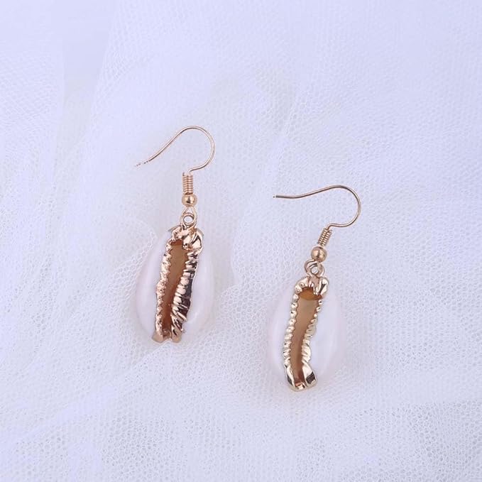 El Regalo Bohamian Cowrie Shell Earrings- Electroplated Retro Charms Earrings for Girls & Women (Cowrie Shell Hook Earrings)