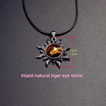 El Regalo Vintage Style Natural Stones Gothic Sun Pendant Unisex Necklace (Tiger Eye- Brown)