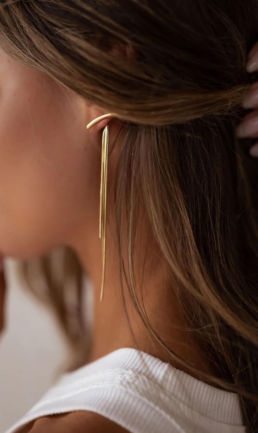 El Regalo Womens Stainless Steel Gold Long Tassel Dangle Drop Front Back Earrings- Hypoallergenic Fringe Drop Sleek Metal Chain Wedding Bridesmaid Earrings