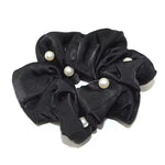 El Regalo 3 PCs Satin Silk Pearls Hair Scrunchies for Women/Girls- No Damage Silk Hair Ties with Delicate Pearls - Soft, Smooth & Shiny Hair Accessories (Color option-1)