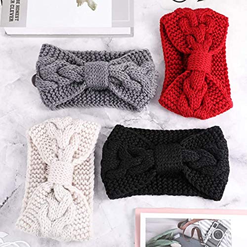 El Regalo 1 PC Knitted Winter Woolen Warm Headband with Buttons for Face Mask Cover | Cold Weather Hair Accessories Head Wrap | Criss Cross Bow Winter Headbands for Girls/Teens/Women (Red)