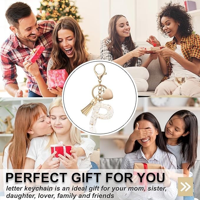 El Regalo Name Initials Letter Heart Charm Keychain - Personalized Resin Initial Keyring with Tassel, Cute & Durable Backpack Charm for Women & Girls (P Letter)