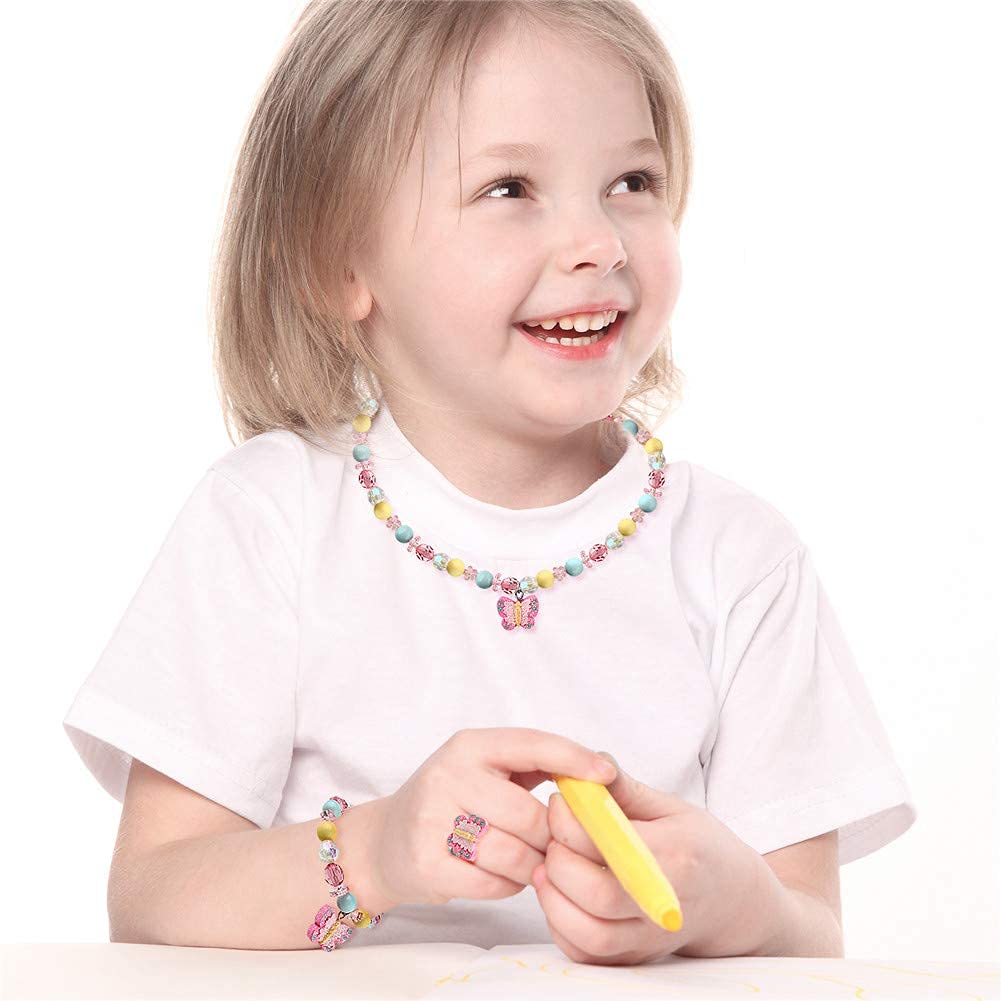 El Regalo Butterfly Girls Jewelry Set- Cute Princess Butterfly Necklace, Bracelet & Ring Jewelry Set for Kids/Toddlers