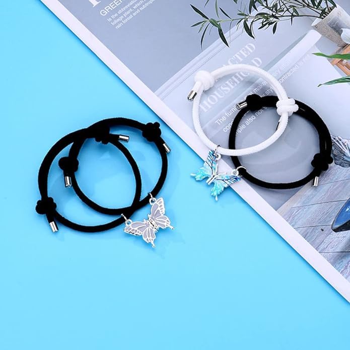 El Regalo 2PCs BFF Magnetic Butterfly Bracelets Set for Kids/Girls - Best Friends Bracelets for Besties (Grey)