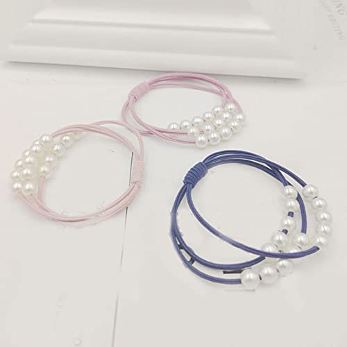 El Regalo Set of 5 Knotted Elastic Pearls Hair Ties Rubber Band Ponytail Holder for Girls/Kids/Women (5 Pearls Multi Layers Rubber bands)