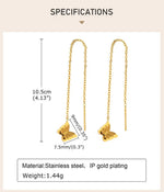 El Regalo Stainless Steel Ati Tarnish- NO RUST Earrings- Rose Gold Plated Stainless Steel Cute Stud Earrings for Women/Girls (Butterfly Tassels Earrings)