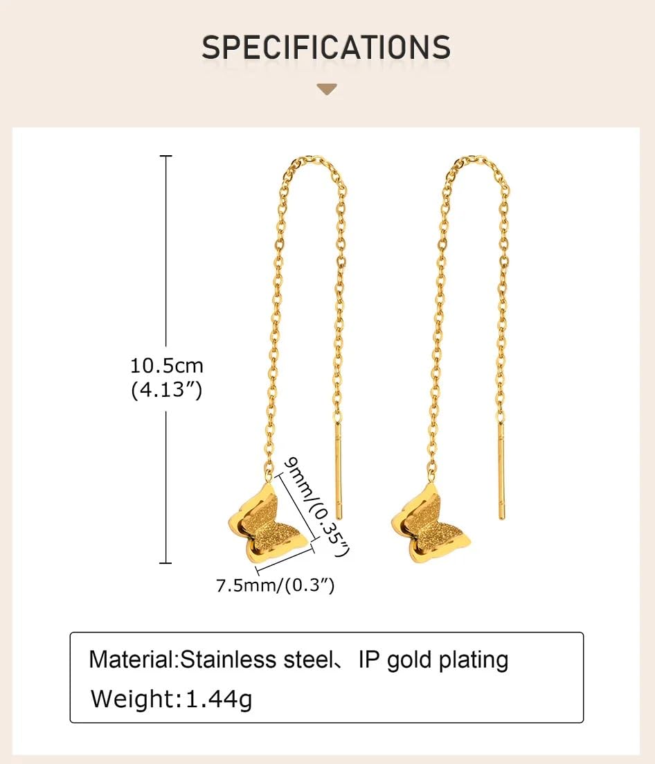 El Regalo Stainless Steel Ati Tarnish- NO RUST Earrings- Rose Gold Plated Stainless Steel Cute Stud Earrings for Women/Girls (Butterfly Tassels Earrings)
