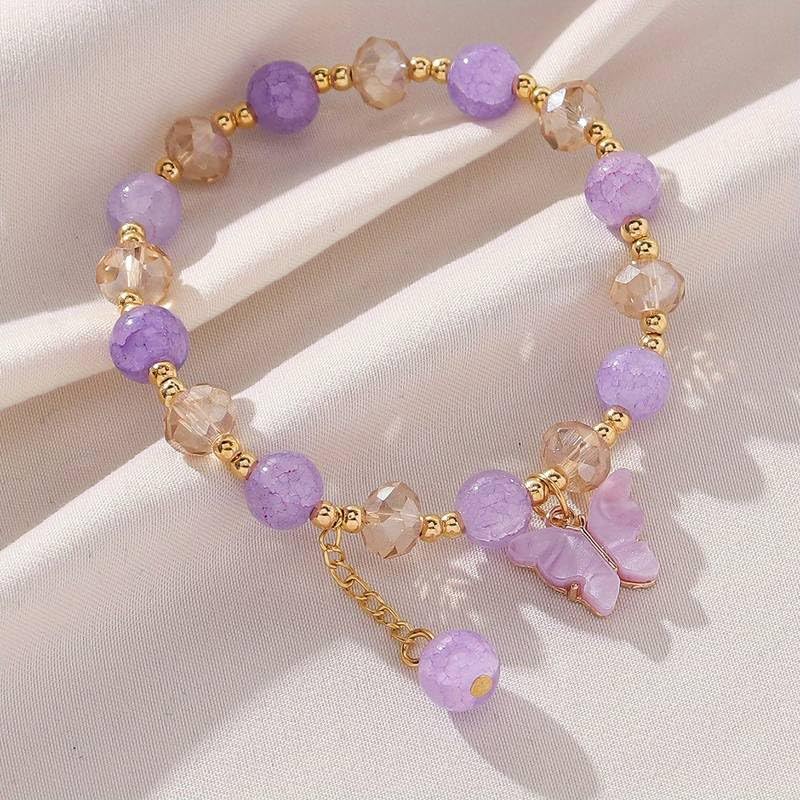 El Regalo 2 PCs Butterfly Crystal Beads Tassel Bracelet With Cute Enamel Butterfly Charms for Girls/Teens/Women (Color Option-3)