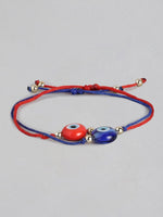 El Regalo Men's, Women's Lucky Evil Eye Handwoven Adjustable Evil Eye Anklet cum Bracelet/Anklet Set - (2 Pieces, Red & Blue)