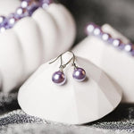 El Regalo Elegant 3-Piece Pearls Jewelry Set Includes Strand Mala, Stunning Bracelet & Dangle Earrings | Premium 8mm Round Shell Pearl Necklace Set for Women | Luxury Party Gifting (Purple)