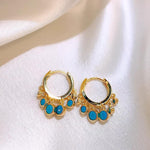 El Regalo Elegant Round Dot Turquoise Dangle Drop Huggie Hoop Earrings - Cute 14k Gold Plated Multi Drop Hoop Earrings for Women & Girls